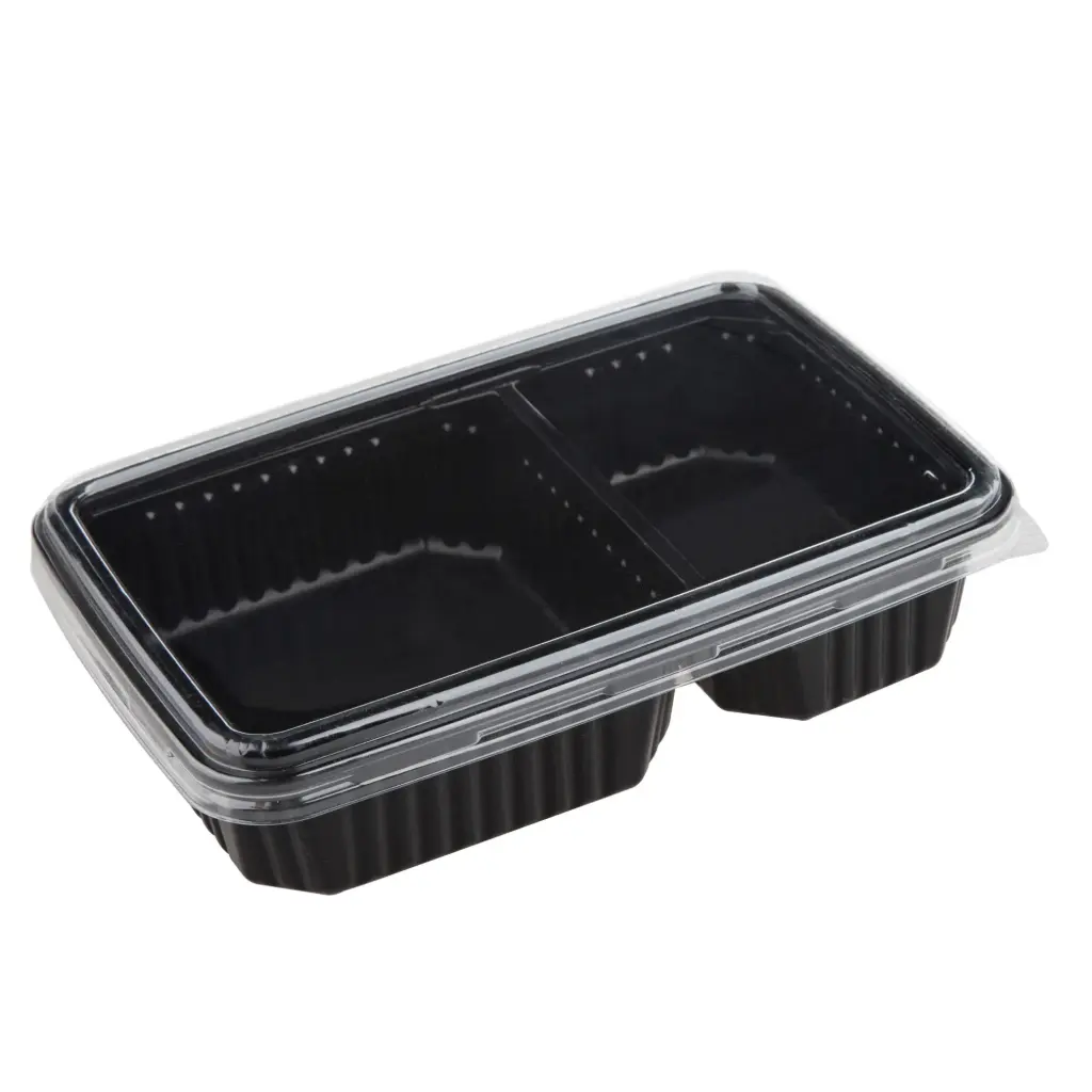 Disposable Food Container 2 Compartments PP+PET 125x180x40 mm (50 Sets)