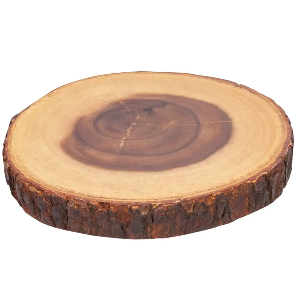 Bark-Rimmed Round Wooden Plate 11.5"