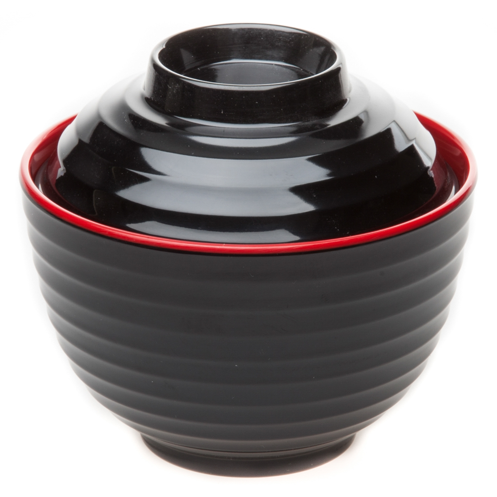 メラミン味噌汁椀 蓋付 (赤黒)