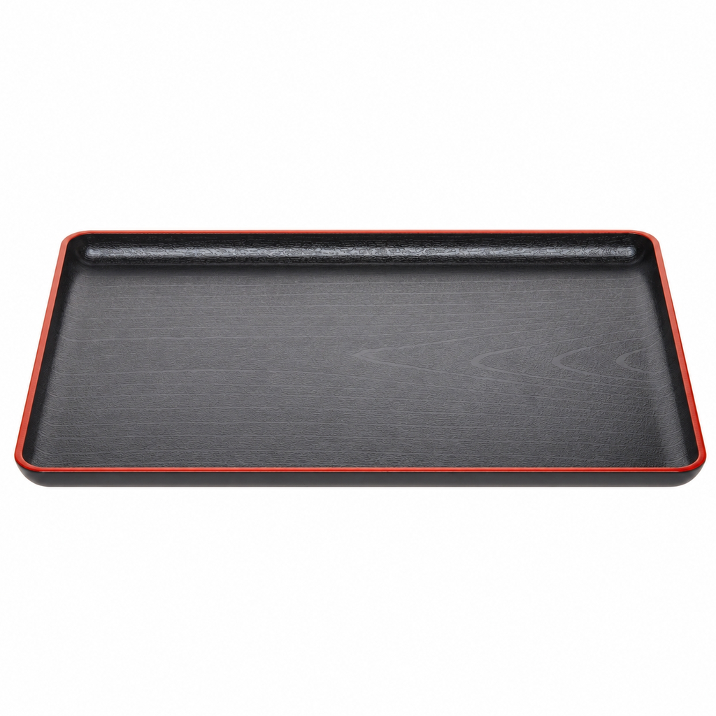 Red Rimmed Rectangle Tray 40x28 cm (Woodgrain, Black)