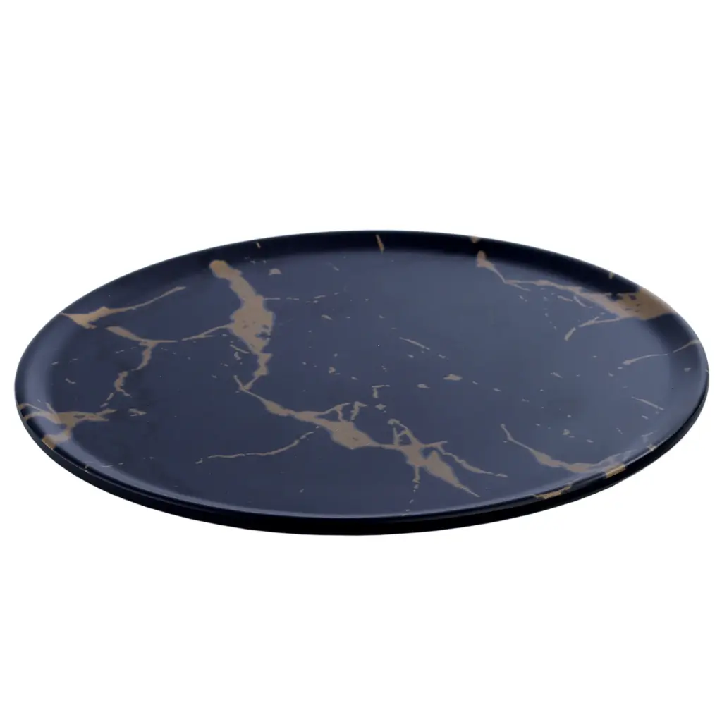 メラミン丸皿 8.25" (Black Marble, 27-016)