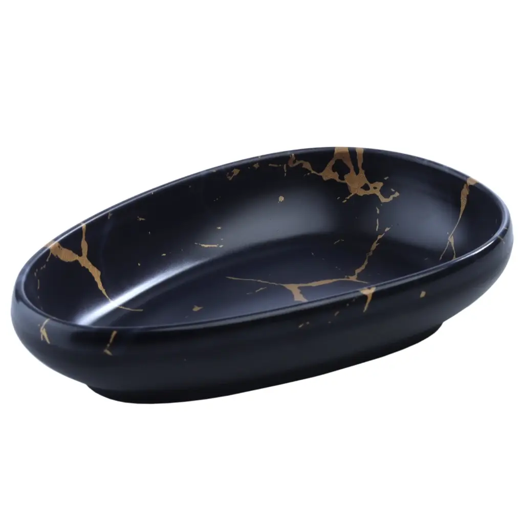 Melamine Oval Plate 7.75" (Black Marble, 27-001)