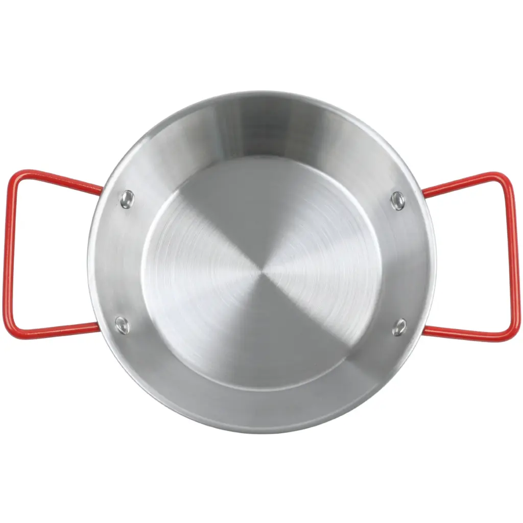 Stainless Steel Flat-Bottom Egg Pan with Red Handles 18 cm