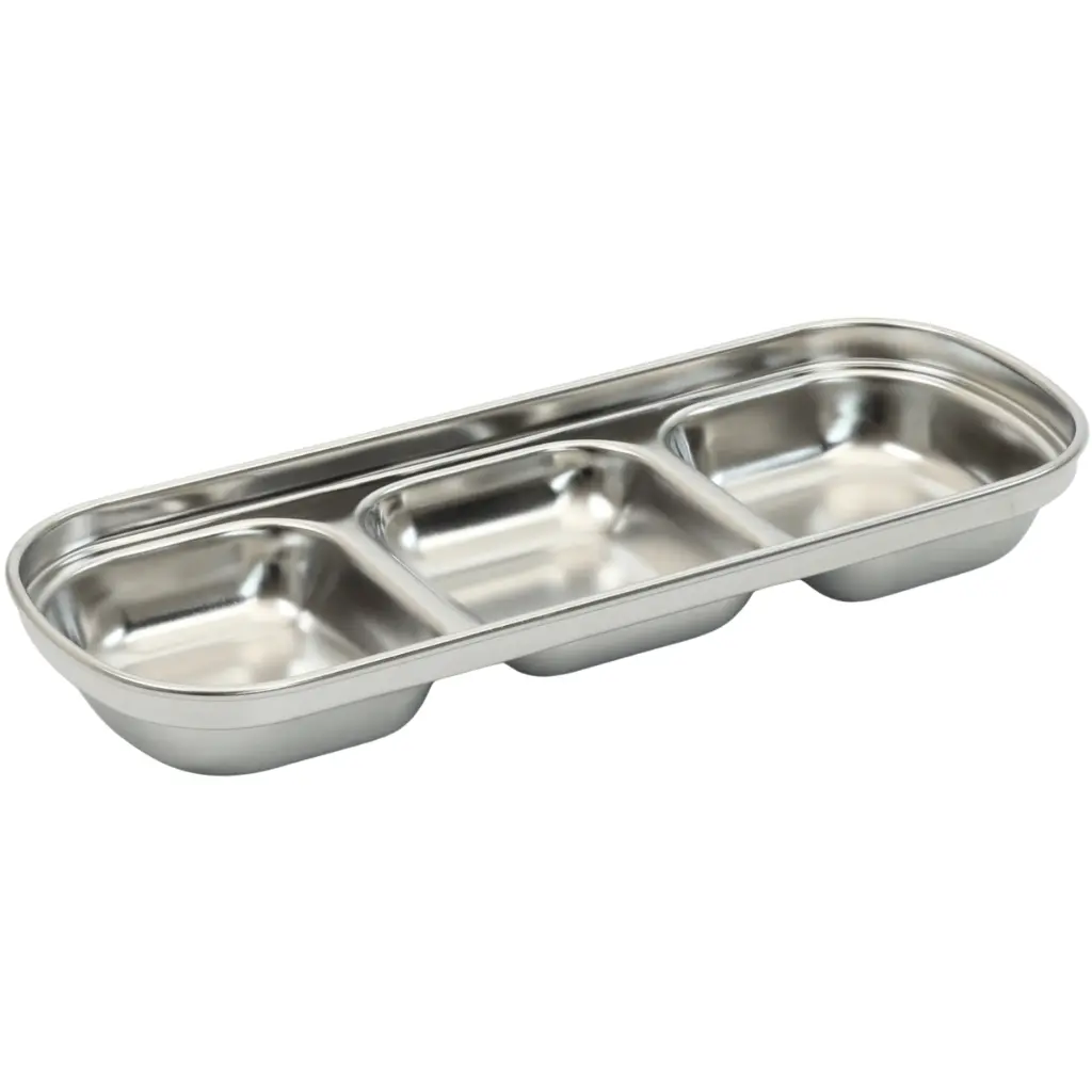 Stainless Steel Square Sauce Dish 3 Compartments (18-8)