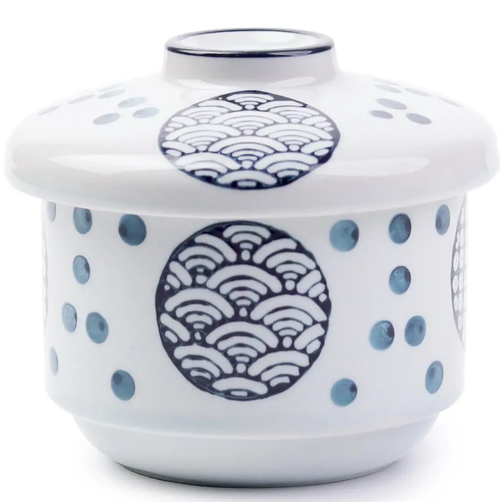 Round Chawanmushi Cup Set (Blue Wave)