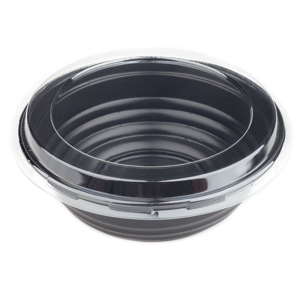 Disposable PP Donburi Bowl with Clear Lid 18 cm (Black, 50 Sets)