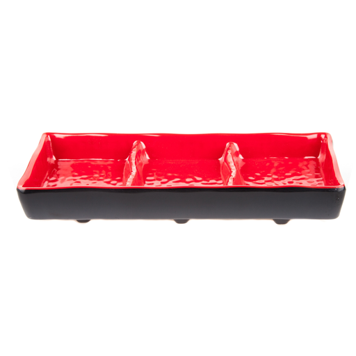 [MLM0003] 3 Compartment Rectangle Sauce Dish (Black-Red)