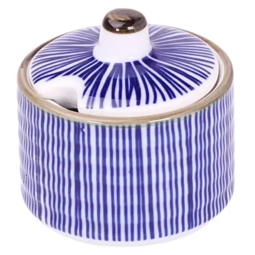 [CRM0867] ชุดกระปุกพริกลายขีดสีน้ำเงิน