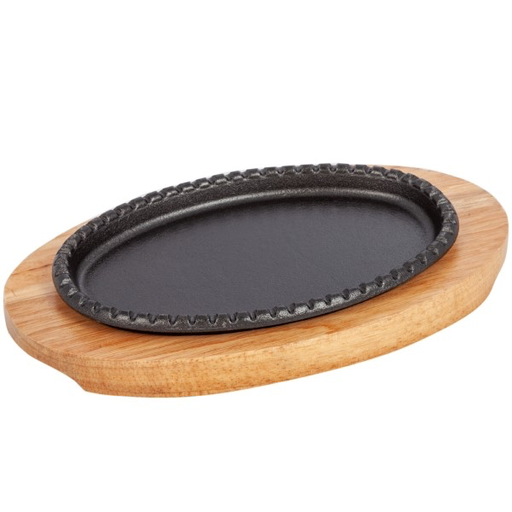 [SET0021] Oval Scalloped Teppan Pan Set with Wooden Base 19 cm