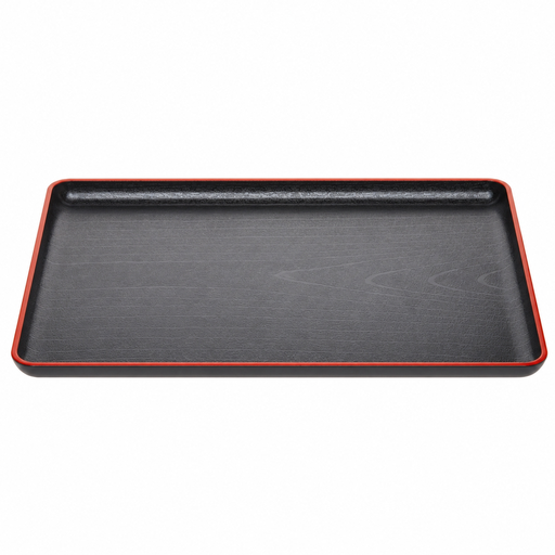[ABS0012] Red Rimmed Rectangle Tray 40x28 cm (Woodgrain, Black)