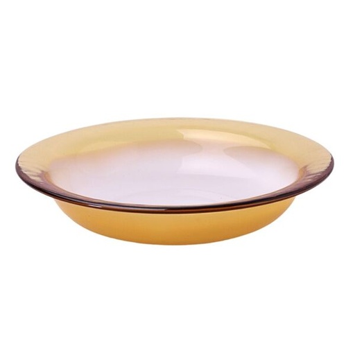[GLS0130] 丸ガラス深皿 20 cm (白, 茶縁)