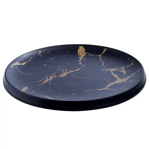 [MLM0208] メラミン丸皿 9" (Black Marble, 25-013)