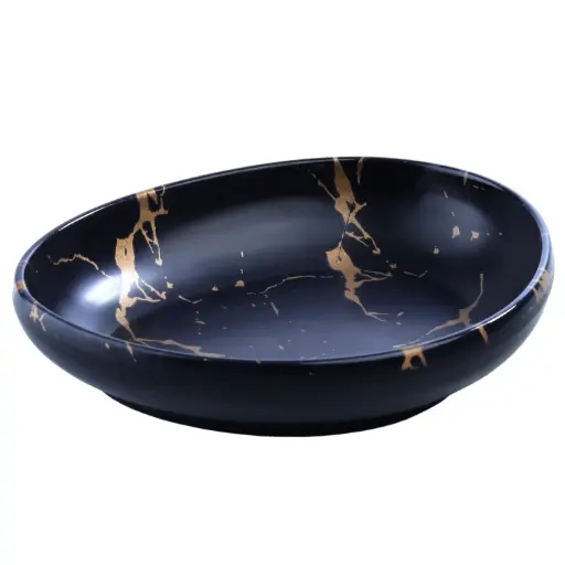 [MLM0232] Melamine Oval Plate 8.25" (Black Marble, 27-018)
