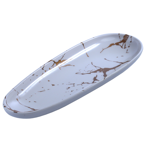 [MLM0226] メラミン楕円長皿 11.5" (White Marble, 27-010)