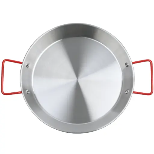 [STL0103] Stainless Steel Flat-Bottom Egg Pan with Red Handles 28 cm