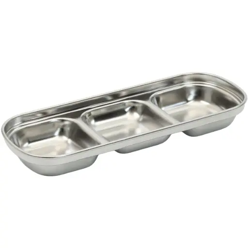 [STL0068] Stainless Steel Square Sauce Dish 3 Compartments (18-8)