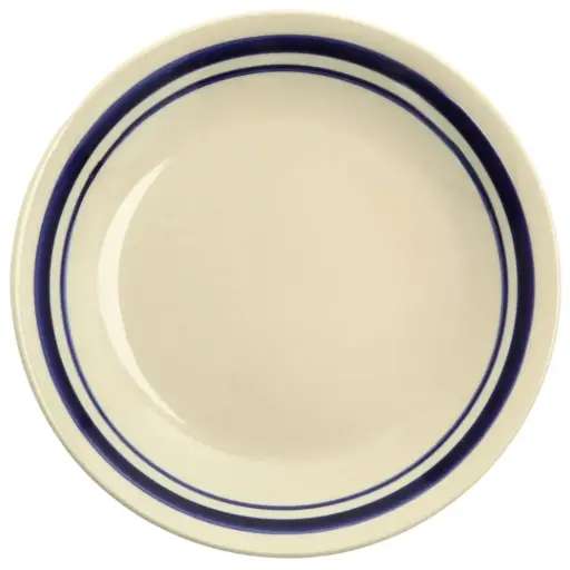 [CRM1163] Round Plate 6" (Blue Rim Line, Eggshell)