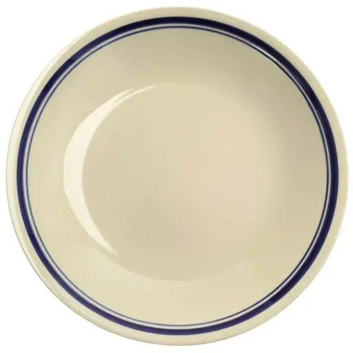 [CRM1164] 丸皿 7" (青線縁, 卵色)