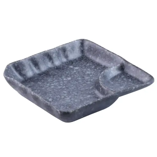 [MLM0253] メラミン角餃子皿 6.75" (Black Marble)