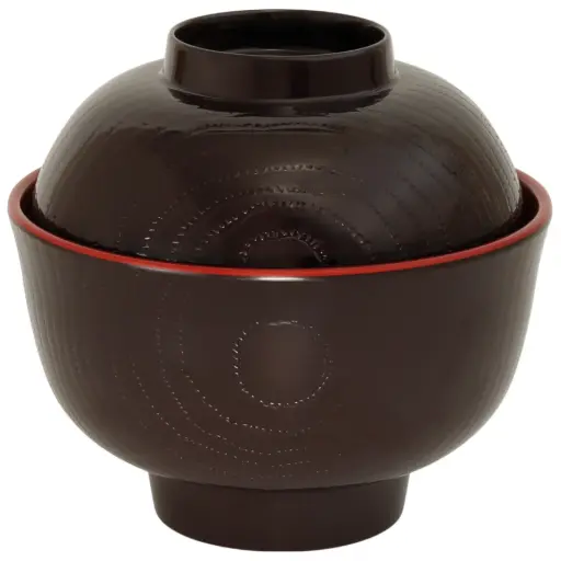 [MLM0303] メラミン丼セット 木目柄蓋付き 5.25" (赤)