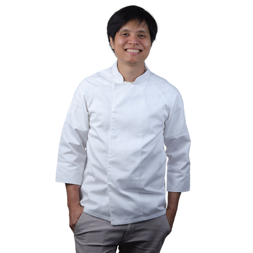 [CLH0099] Long-Sleeve Chef Jacket with Hidden Buttons L (White)