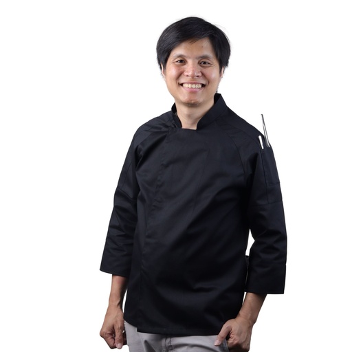 [CLH0119] Long-Sleeve Chef Jacket with Hidden Buttons 2XL (Black)