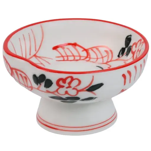 [CRM1109] Footed Dish 3.5" (Red Brushstroke Pattern)